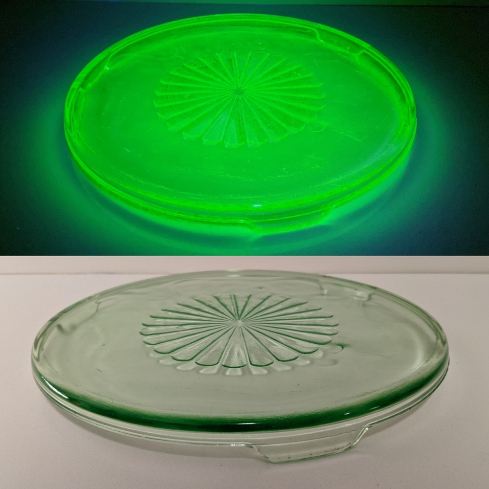 Vintage Green Vaseline Uranium Glass Cake Platter